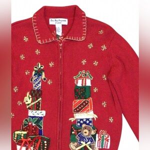 Star Blue Originals Studio Vintage Christmas Embroidered Zip Cardigan Sweater M